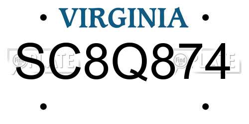 SC8Q874 Virginia License Plate