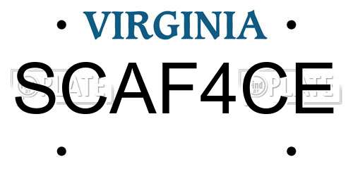SCAF4CE Virginia License Plate