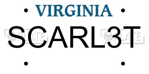 SCARL3T Virginia License Plate