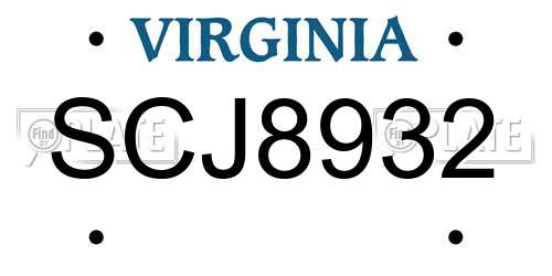 SCJ8932 Virginia License Plate