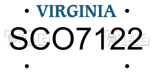 SCO7122 Virginia License Plate