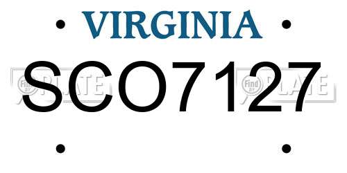 SCO7127 Virginia License Plate