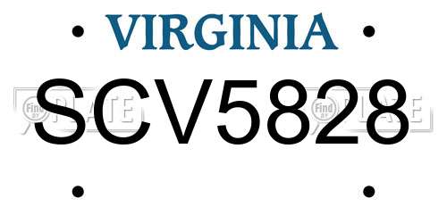SCV5828 Virginia License Plate