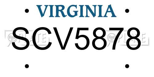 SCV5878 Virginia License Plate