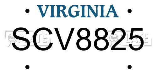 SCV8825 Virginia License Plate