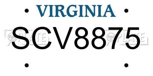 SCV8875 Virginia License Plate