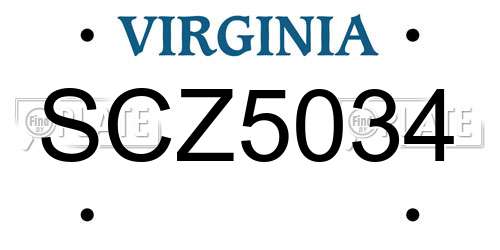 SCZ5034 Virginia License Plate