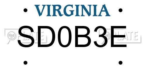 SD0B3E Virginia License Plate