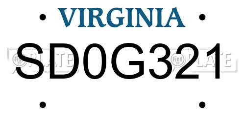 SD0G321 Virginia License Plate