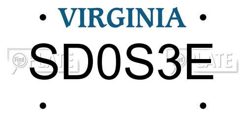 SD0S3E Virginia License Plate