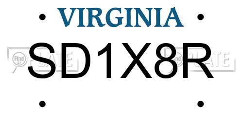 SD1X8R Virginia License Plate