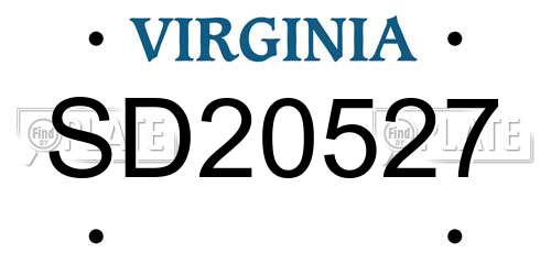 SD20527 Virginia License Plate