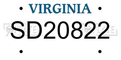 SD20822 Virginia License Plate