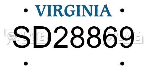 SD28869 Virginia License Plate