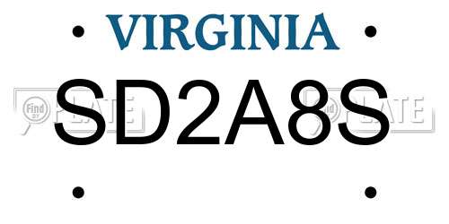SD2A8S Virginia License Plate