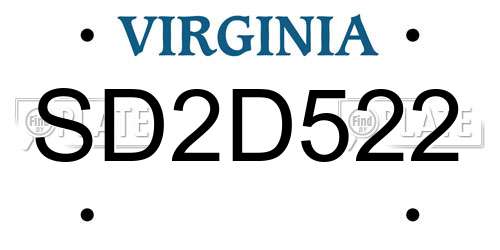 SD2D522 Virginia License Plate