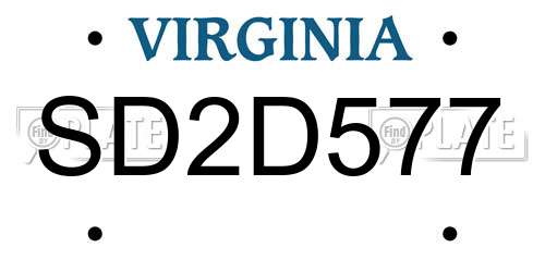 SD2D577 Virginia License Plate