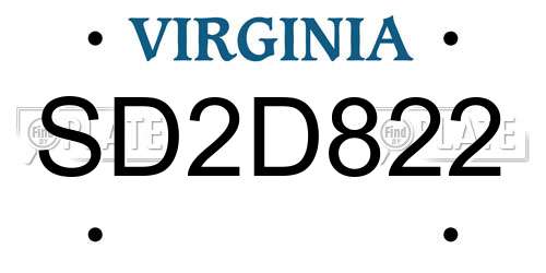 SD2D822 Virginia License Plate