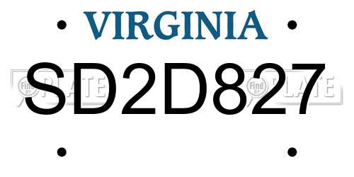 SD2D827 Virginia License Plate