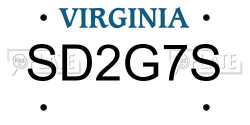SD2G7S Virginia License Plate