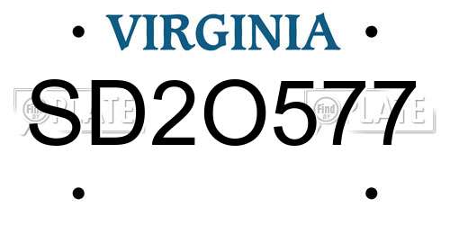 SD2O577 Virginia License Plate