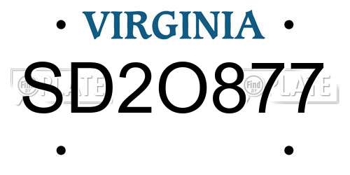 SD2O877 Virginia License Plate