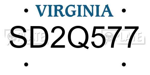 SD2Q577 Virginia License Plate