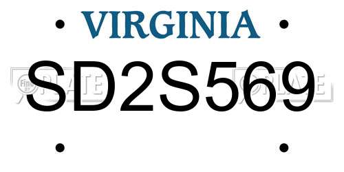 SD2S569 Virginia License Plate