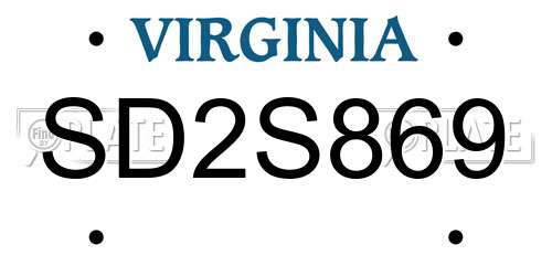 SD2S869 Virginia License Plate