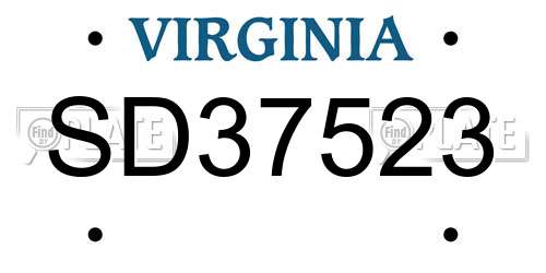 SD37523 Virginia License Plate