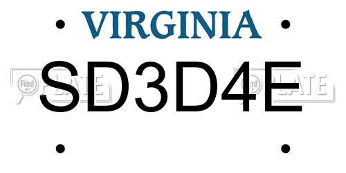SD3D4E Virginia License Plate