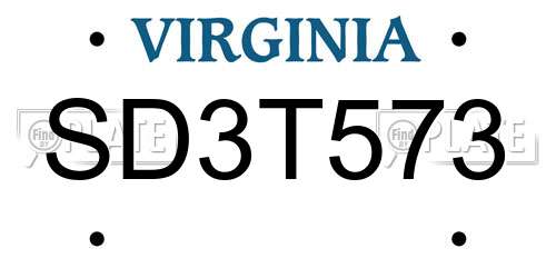SD3T573 Virginia License Plate