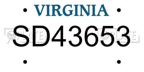 SD43653 Virginia License Plate