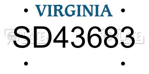 SD43683 Virginia License Plate