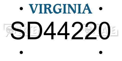 SD44220 Virginia License Plate