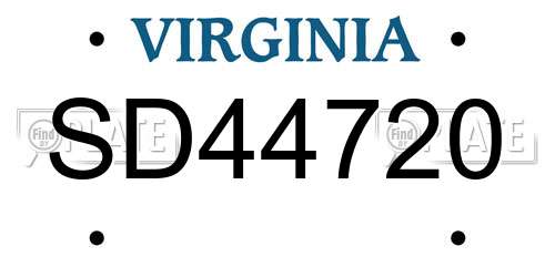 SD44720 Virginia License Plate