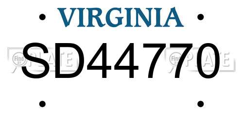 SD44770 Virginia License Plate