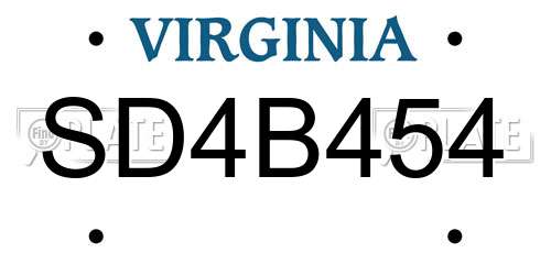 SD4B454 Virginia License Plate