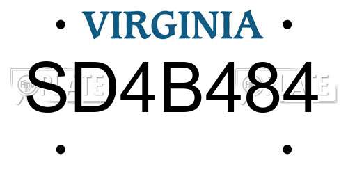 SD4B484 Virginia License Plate