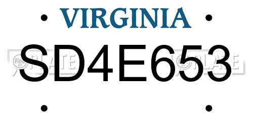SD4E653 Virginia License Plate