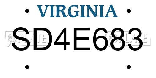 SD4E683 Virginia License Plate