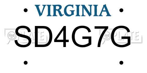 SD4G7G Virginia License Plate