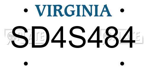 SD4S484 Virginia License Plate