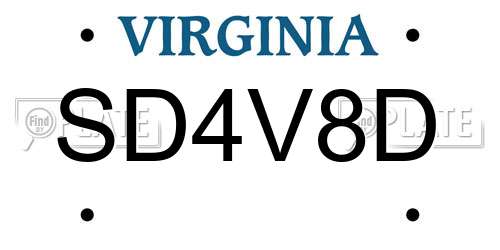 SD4V8D Virginia License Plate
