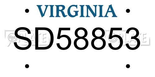 SD58853 Virginia License Plate