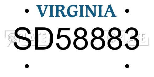 SD58883 Virginia License Plate