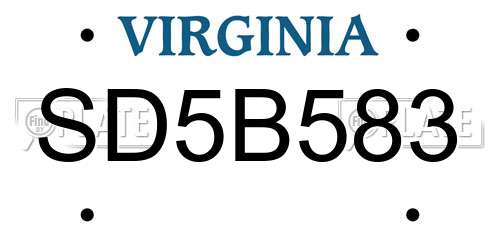 SD5B583 Virginia License Plate