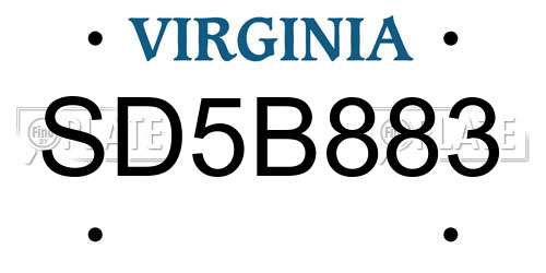 SD5B883 Virginia License Plate