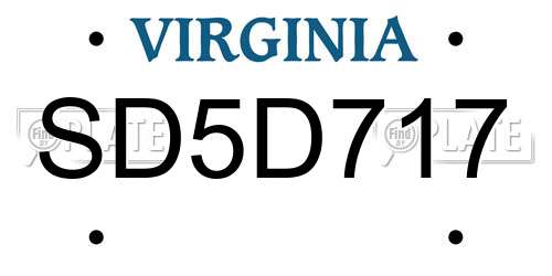 SD5D717 Virginia License Plate