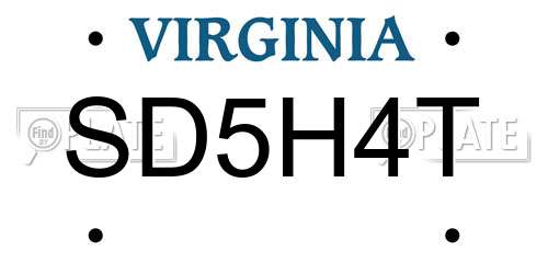 SD5H4T Virginia License Plate